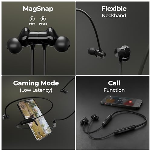 Image of Zebronics Escape 80 Wireless Neckband, 18H Playback, 10mm Drivers, Type-C Charging with Built-in Battery, Rapid Charging, MagSnap, ENC, Gaming Mode, Dual Pairing, BT v5.3, Voice Assistant (Black)