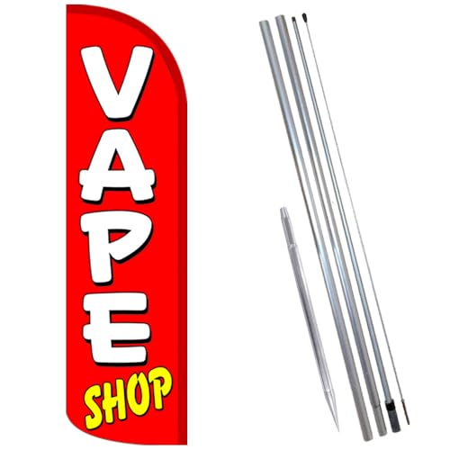 Vista Products VAPE SHOP Windless Feather Banner Flag Kit (Flag, Pole, & Ground Mt)