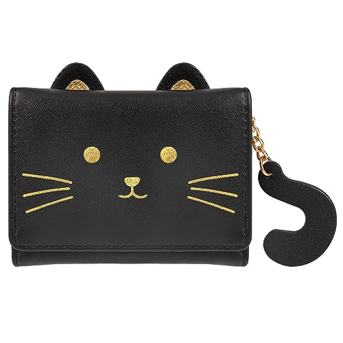 Purses for Women Small PU Leather,RFID Blocking Women Wallet Cute Bi-fold Wallet Fashion Black Cat Women's Purse Multi Slots Leather Wallet Thin and Light Coin Pocket Small Ladies Purse with ID Window
