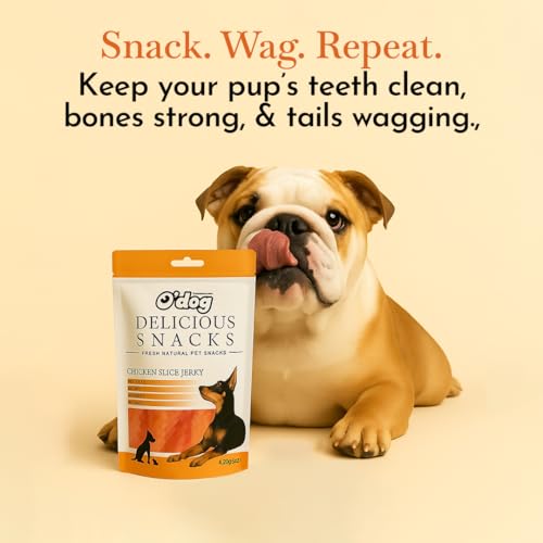 Image of O'Dog Chicken Slice Jerky, Healthy Dog Treats, Chewy Dogs Bites for Training and Feeding, Made with Real Chicken, Non-Vegetarian Pup Snacks for Dogs, Puppies Super Value Pack 420 GMS