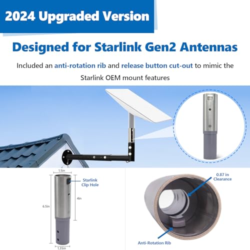 Starlink Internet Kit Satellite Mount, Adjustable Starlink Long Wall Mount, Starlink Mounting Kit with Starlink Mount Adapter, Star Link Pole Mount, Starlink Roof Mount - Thumbnail 2