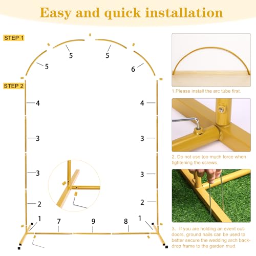 Image of RUBFAC 6.6 FT Arch Backdrop Stand, Metal Gold Wedding Arch Frame, Floral Balloon Arch Stand for Birthday Baby Shower Bridal Anniversary Graduation Ceremony Party Backdrop Decoration