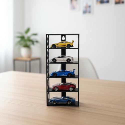 Image of Akrinity 5-Car Display Rack Compatible with Hot Wheels Stand, Fits 1:64 Die-Cast Car Wall Shelf | Tabletop Hot Wheel Car Organizer with Side Guards & Screw Slot for Hanging | Home & Office Decor