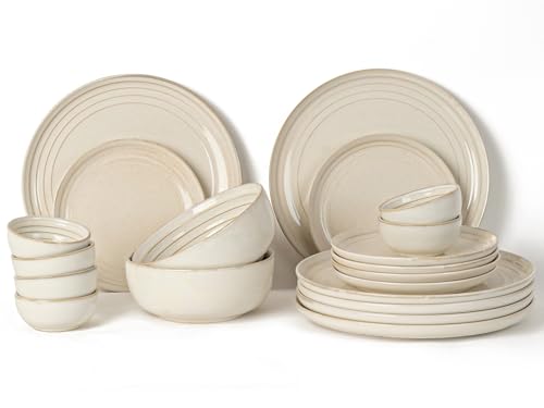 Image of Bodhi House Handcrafted Chip Resistance Porcelain Solid Dinner Set, 20 Pieces Dish Set Serving for 6, Microwave and Dishwasher Safe, Bone-Ash Free, Crockery Set for Dining and Gifting, Spanish White