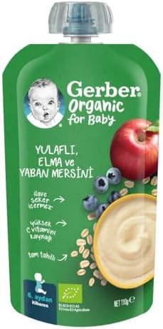 Gerber Organic Yulaflı Elma ve Yaban Mersini Püre 110g — Amazon ürün görseli