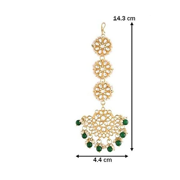 I Jewels 18K Gold Plated Matte Finish Traditional Pearls Kundan Studded Maang Tikka For Women/Girls (T2911) - Image 4