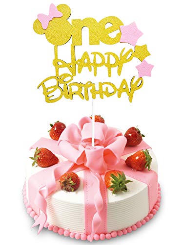 Glitter Gold Pink One Cake Topper For Girls First Birthday Minnie Party Cake Decorations #TOP16