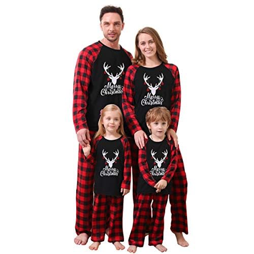 Zoerea Natale Pigiama Famiglia Set Mamma papà Bambino Neonato Pagliaccetto Pigiami da Notte Due Pezzi Cotone Manica Lunga T-Shirt e Pantaloni Uomo,XL
