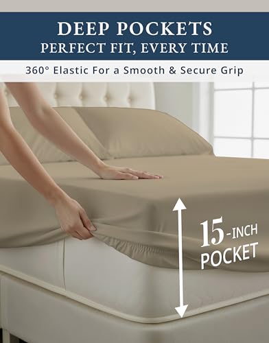 Image of LANE LINEN Cotton California King Sheet Sets Egyptian Cotton Sateen - Linen | Cali King Sheets Set - 4-Piece Set, For Guests And Everyday Use, For A Silky Hotel-Style Bed, Guest-Ready Comfort