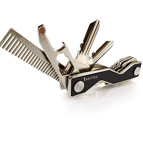 Compact Key Organizer Smart Key Holder by KEYTEC?Leather Silver Rim?Multitool Includes Bottle Opener Comb S-Clip Hook Expansion Accessory?Enhanced Frame