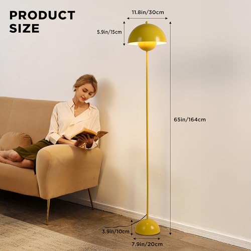 Image of Mid-Century Modern Metal Bud Floor Lamp for Home and Office, Lemon Yellow