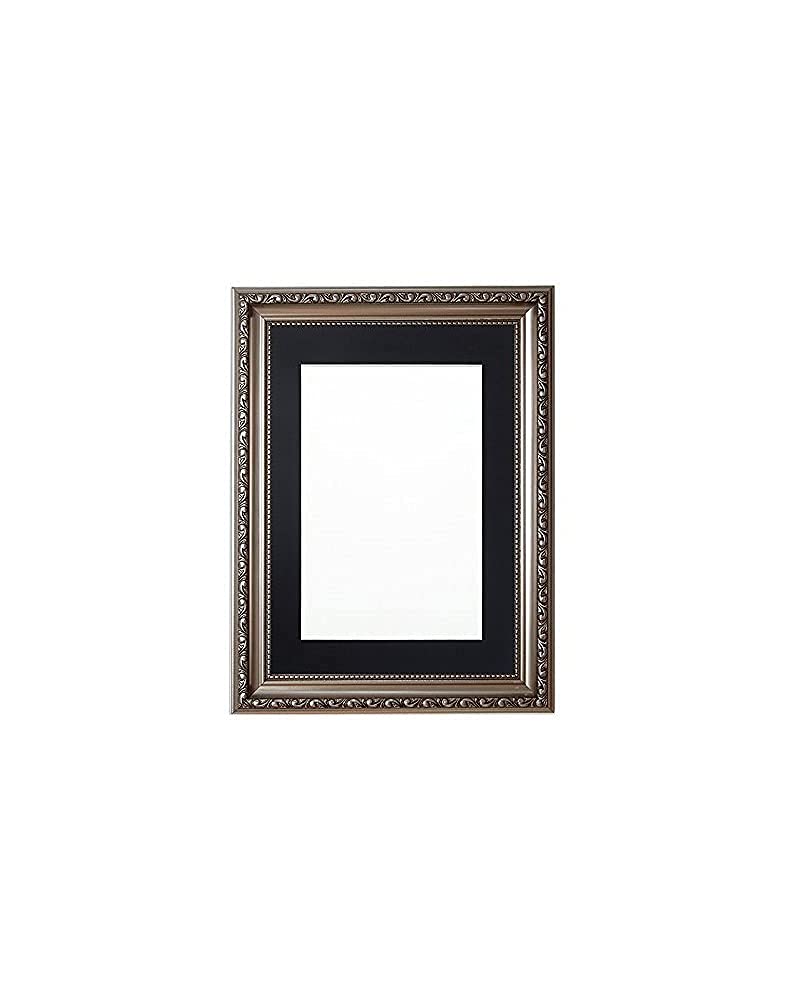 Mounted Ornate Shabby Chic Picture/Photo/Poster frame - With an MDF backing board – Gun Metal Frame with Black Mount- A1 for A2 picture