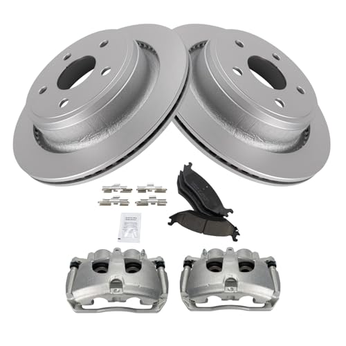 Image of TRQ Rear Brake Pad, Caliper, & Rotor Kit Ceramic Vented Premium G-Coated Compatible with 2012 Ram 1500