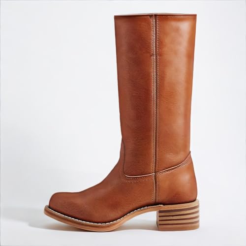 JORISTIMO Banane Knee High Boots for Women, Square Toe Long Boots for Women, Chunky Block Heel Biker Boots Comfortable Casual Vintage Tall Boots2