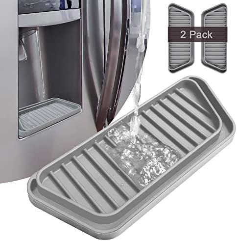 KindGa Refrigerator Drip Catcher Tray,Protector Ice and Water Dispenser Pan,Fridge Spills Water Pad Catch Basin for Drainage 2 Pack (Rectangular,Grey)