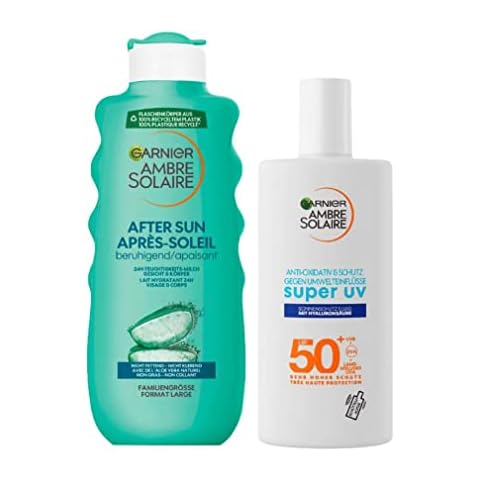 Garnier Sonnenpflege-Set mit Super UV-Sonnenschutzfluid LSF 50+ und After Sun Lotion Cover
