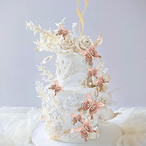 40 Pcs Rose Gold Lively 3D Butterfly Cupcake Toppers Hollow Art Butterfly Cake Topper Decorations For Baby Shower Wedding Anniversary Kids Birthday Party Supplies Mixed Size #TOP4