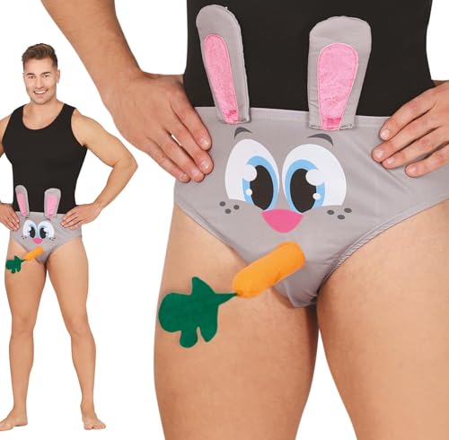 FIESTAS GUIRCA | Lustige Hasen Unterhose - Spaßiger Slip für Junggesellenabschied und Partys - Kostümzubehör für Feiern und Events - Ideal für Bachelor Party - Für Erwachsene - Grau