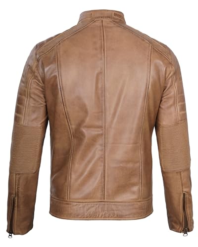 Image of Decrum Cafe Racer Leather Jacket for Men - Real Lambskin Motorcycle Style Mens Jacket with Zipper Closure