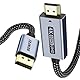 BENFEI 4K@60Hz DisplayPort auf HDMI Kabel 1,8M [Geflochten, Aluminiumhülse], Unidirektional DisplayPort-Computer zu HDMI-Monitor, DP 1.2 zu HDMI 1.4 kompatibel mit HP ThinkPad AMD NVIDIA Desktop