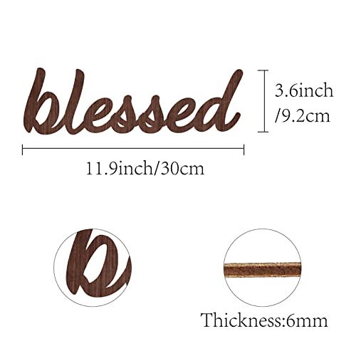 CREATCABIN Wood Sign Wall Art Blessed Letter Sign Laser Cut Words Decorative Wall Sculpture Hanging Decor Unfinished For Housewarming Door Wall Room Decoration Brown 11.9 x 3.6inch - Image 2