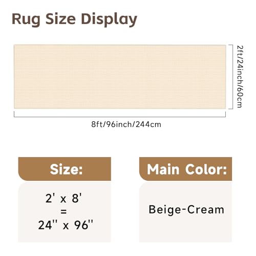 Image of Waffle 2x8ft Runner Rug for Hallway: Extra Long Absorbent Bath Mat, Beige | Washable Non Slip Kitchen Rug, Bathroom Laundry Bedside, Soft Quick Dry Throw Carpet, Modern Farmhouse Home Decor