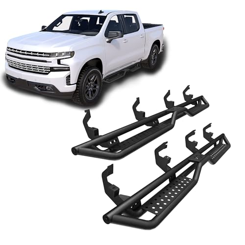 FASTAGEI Crew Cab Running Boards Side Steps Compatible with 2019-2025 Chevy Silverado&GMC Sierra 1500/2020-2025 Chevrolet Silverado/GMC Sierra 2500/3500 HD, 700LBS Capacity Carbon Steel (Black)