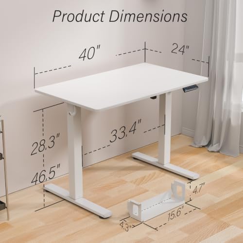 Image of Kingant Standing Desk, 40x24 Inch Electric Height Adjustable Computer Desk