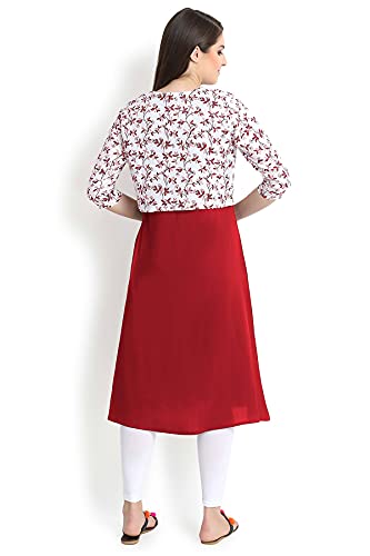 Image of Women's Crepe A-Line Kurta (ALC4045GRN3 Ruby Red Medium)