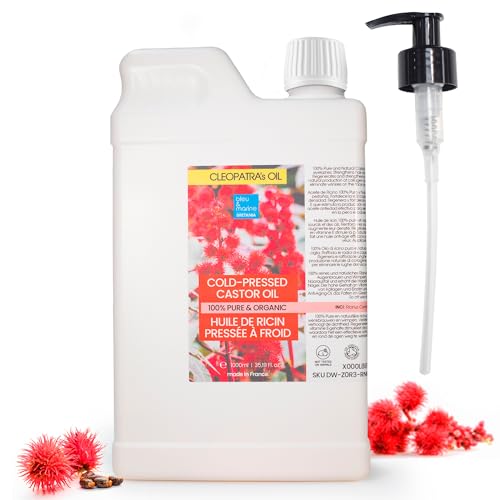 Aceite de Ricino 100% Puro y Natural, Cultivo Orgánico, Crecimiento Cabello, Pestañas, Cejas, Reductor Ojeras, Hidratante Piel, Uñas, Barba, 1000 ml