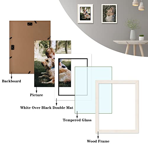 Golden State Art, 11X14 Distressed White Picture Frame Display Picture 8.5X11 With White Over Black Double Mat Or 11X14 Without Mat (Wall Display), Made Of Pine Pine Wood Picture Frame With Tempered Glass, 5 Pack #TOP4