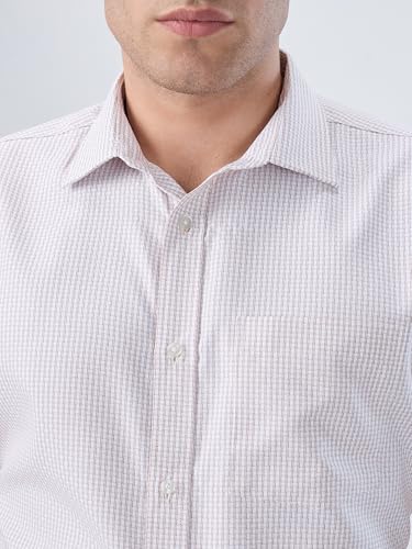 Image of Park Avenue Men Regular Fit Checks Pattern Polyester Blend Semicutaway Collar Half Sleeve Formal Shirt