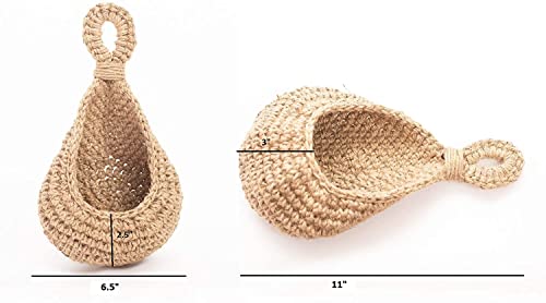 Jute Hanging Basket Wall Planters-Small Wall Planter, Teardrop Hanging Baskets For Plants Succulent Wall Decor, Hanging Herb Pot Holder 4 Inch Outside Diameter For In/Outdoor Fence Planter #TOP1