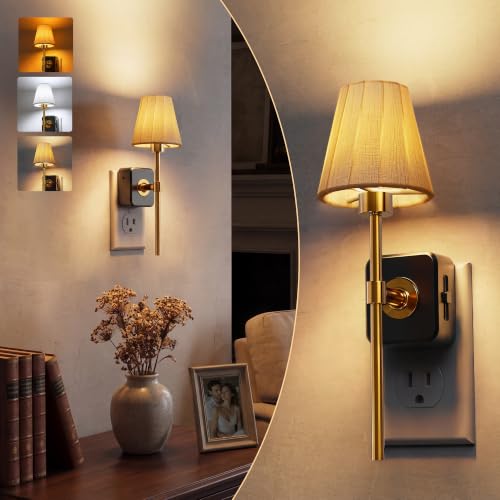 Image of L LOHAS LED Night Lights Plug into Wall, Pleated Fabric Cover Night Light