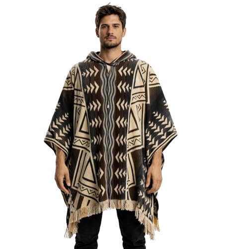Gamboa Alpaca Wool Mexican Poncho with Hood for Men Hoodie Pancho Mens Western Hooded Serape