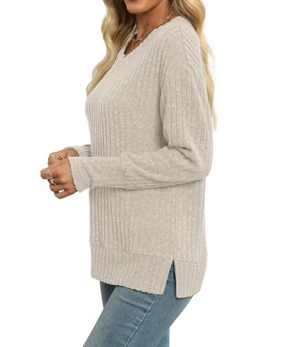Heymiss Womens Sweaters Long Sleeve Shirts Round Neck Tunic Sweaters For Women Fall Tops Apricot S thumb #2