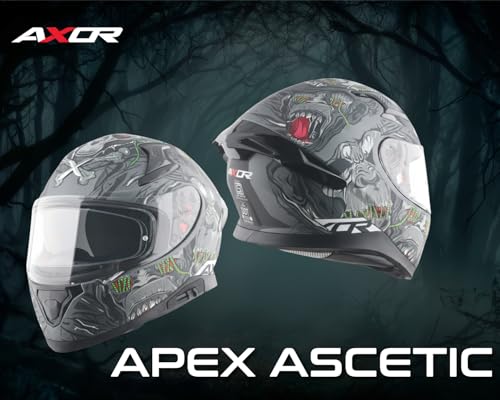 Image of Axor Apex Ascetic Motorcycle Helmet | Triple Certified (ISI /DOT /ECE) | Bold Monkey Graphic, Anti-Scratch Visor, Lightweight & Safe Design for Street and Touring Riders-Dull Stone Black Grey, Size: XL