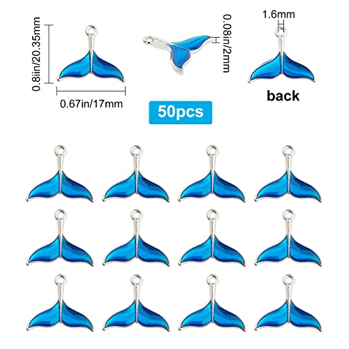SUNNYCLUE 1 Box 50Pcs Fish Tail Charm Blue Mermaid Whale Dolphin Fishtail Sea Animals Ocean Alloy Enamel Pendants Silver Plated for Jewelry Making Charms Bracelets Necklaces Supplies - Image 2