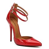 Absatzhöhe: 13 cm Formelle Damen-Pumps mit spitzer Zehenpartie, doppelte Knöchelriemen, hoher Absatz mit 13 cm hohen Stiletto-Absätzen, sexy Nachtclub-Schuhe aus Lackleder, niedliche Abendkleider, Übergröße ,Rot,48