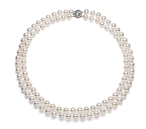 PremiumPearl Double Strand White Freshwater Cultured Pearl Necklace for Women
