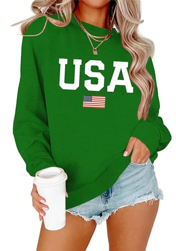 Image of Dressmine Womens USA Shirt Casual Long Sleeve Graphic Tees Knit Crew Neck Sweatshirts Loose Pullover