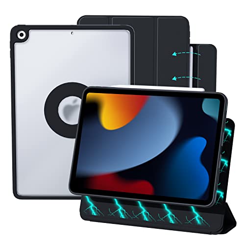 Case For Ipad 9Th/8Th/7Th Gen (2021/2020/2019) 10.2 Inch - 360 Rotatable With Powerful Magnet,2 In 1 Detachable Frosted Clear Case And Semi-Silicone Protective Cover(Black) #TOP12