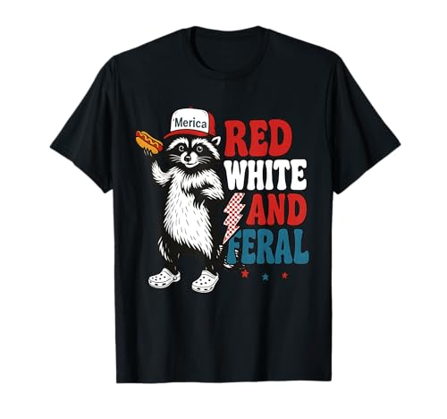Red White and Feral funny 4th of July Raccoon Patriotic Camiseta