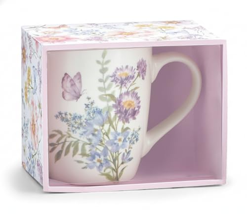 Taza de Cerámica 18 oz Blanca con Flores Moradas y Azules miniatura 2