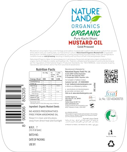 Image of Natureland Organics Mustard Oil Jar, 5 L & Arhar / Toor Dal 500 Gm - Organic Healthy Pulses