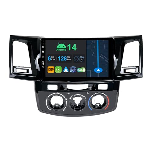 YUNTX 9 Pulgadas Android 14 Autoradio para Toyota Fortuner Hilux 2005-2007 | Octa Core | 6GB 128GB | Integrado 4G LTE | CarPlay&Android Auto | DSP | Dab | HDMI | Dual Band WiFi | Bluetooth 5.0