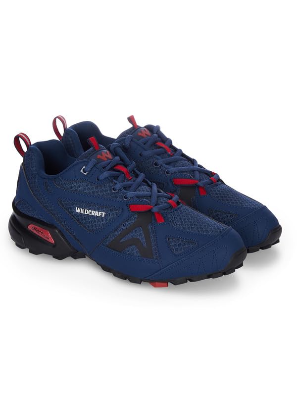 RunX TR Leap Outdoor Shoes for Men's | Trekking and Hiking Anti-Skid Outdoor Boots with Rubber Sole | Comfortable & Lightweight Design with Shock Absorption - 10 (Navy Red)