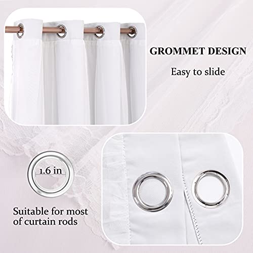 Image of Blackout Curtains 52W x 84L Set of 2 - Greyish White Double Layer Voile Sheer with Lace Hem for Bedroom Living Room