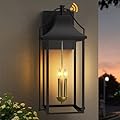 Lawyettle ????????-???????????????? Outdoor Wall Lights Fixtures, Large Size Dusk to Dawn Waterproof Exterior Lanterns, Modern Porch Sconce Wall Mounted with Glass, Black Outside Lights for House Patio Front Door