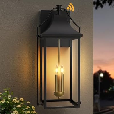 Lawyettle ????????-???????????????? Outdoor Wall Lights Fixtures, Large Size Dusk to Dawn Waterproof Exterior Lanterns, Modern Porch Sconce Wall Mounted with Glass, Black Outside Lights for House Patio Front Door